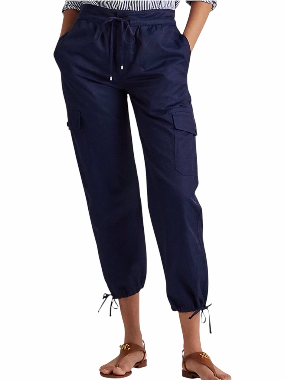 Lauren Ralph Lauren Cropped Cargo Pant Navy Cotton Viscose Blend Size 2